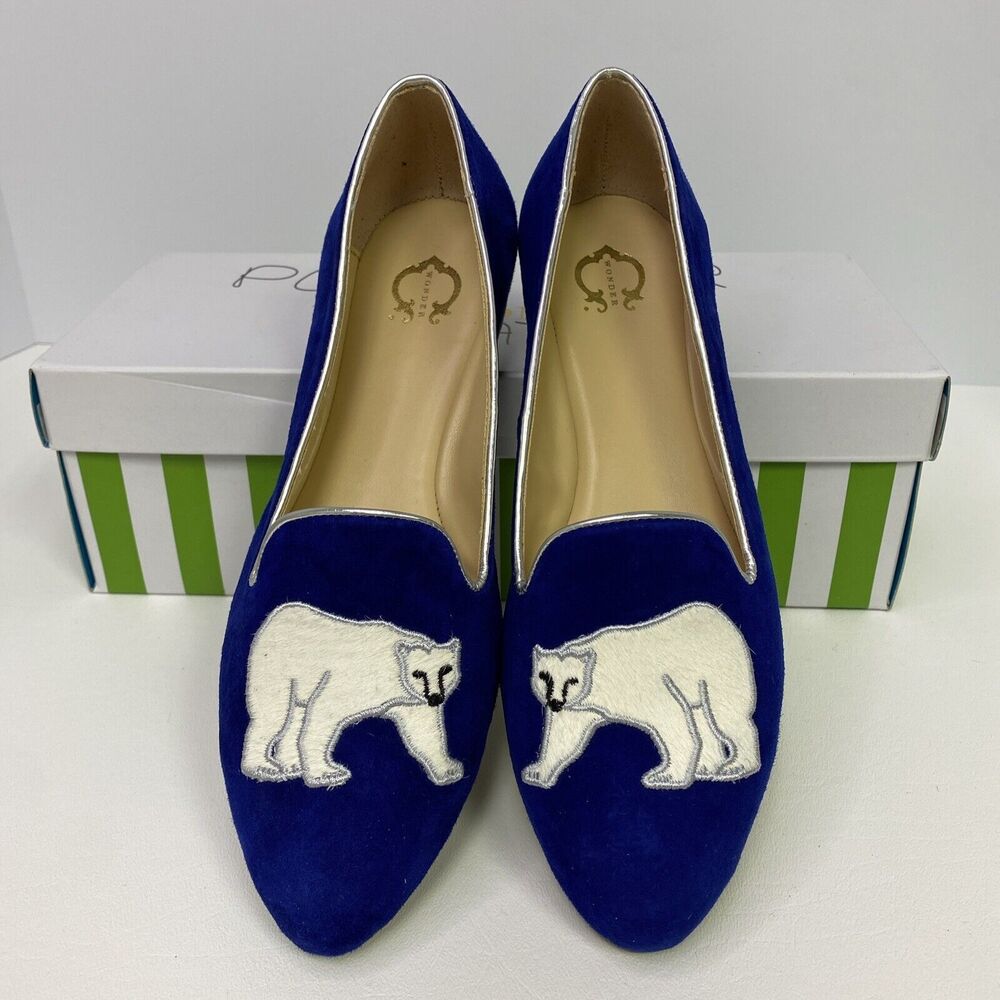 C Wonder Blue Suede Polar Bear Flats Size 6W